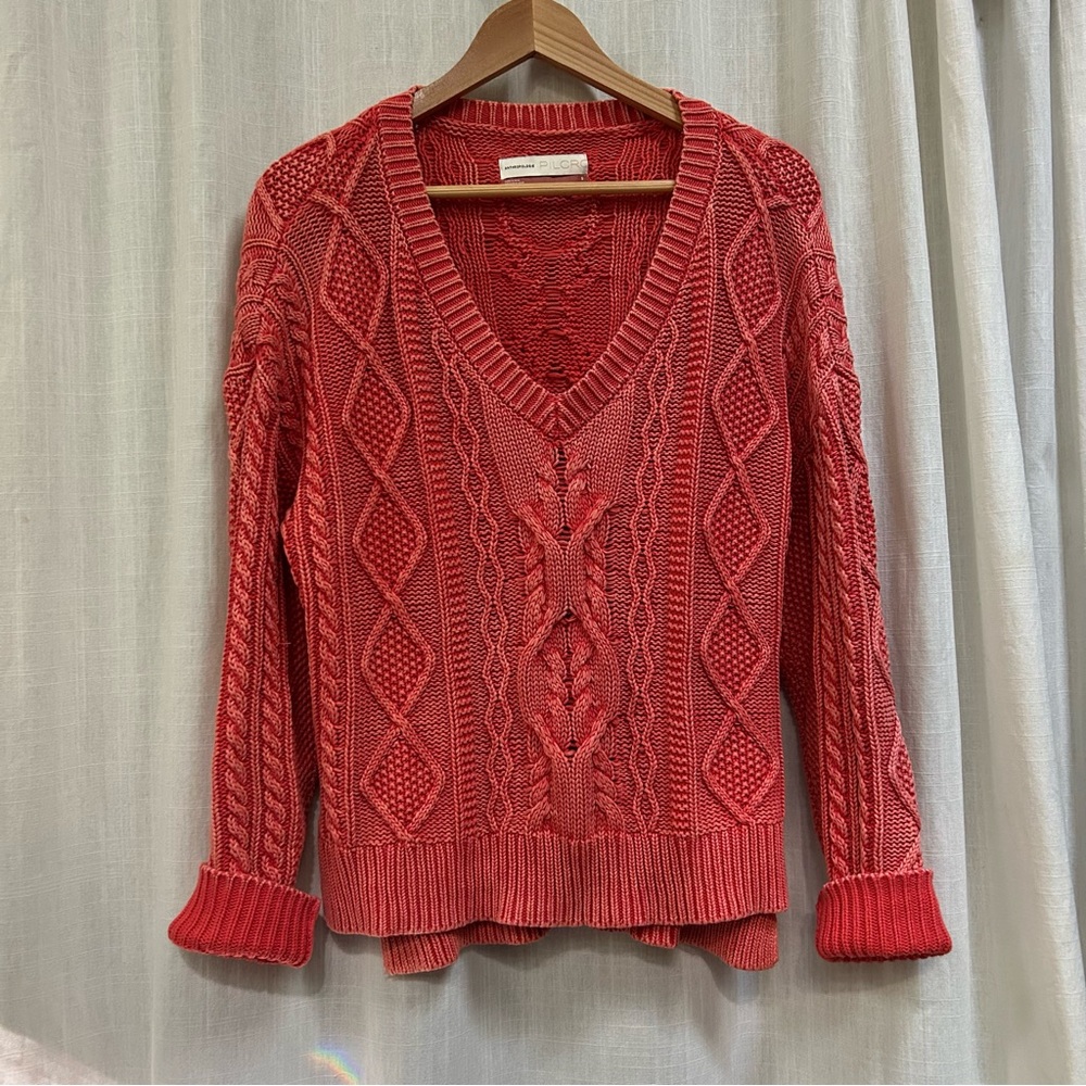 Anthropologie PILCRO JONI CABLE-KNIT SWEATER Coral size small - Picture 2 of 15
